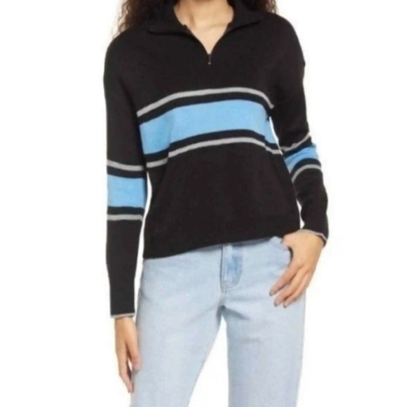 NWT BP. Nordstrom Women's Mock Neck Sweater 1/4 Zip Striped Y2K - Picture 11 of 11